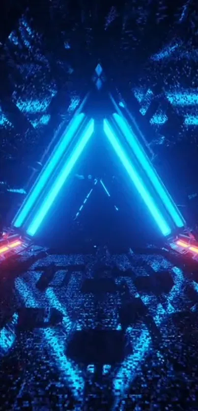 Futuristic neon triangle wallpaper with glowing blue accents.