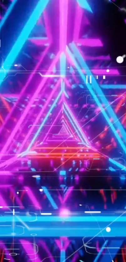 Futuristic neon triangle wallpaper with pink and blue hues.