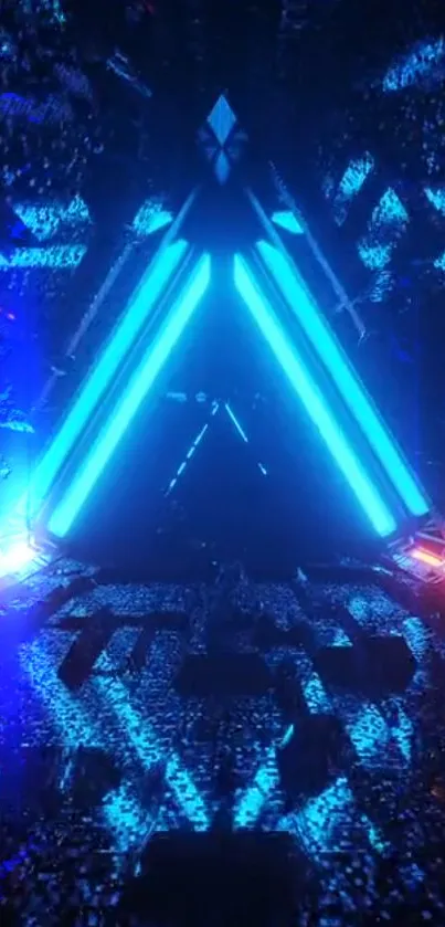 Futuristic neon triangle wallpaper with cyan and orange glow.