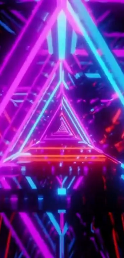 Futuristic neon triangle vortex wallpaper with vibrant colors.