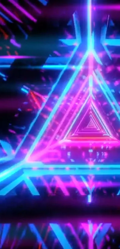 Futuristic neon triangle with vibrant blue and pink colors.