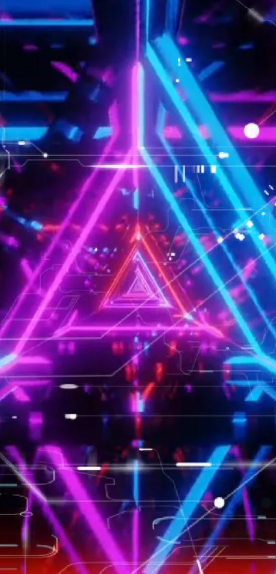 Futuristic neon triangle wallpaper with vibrant lights.