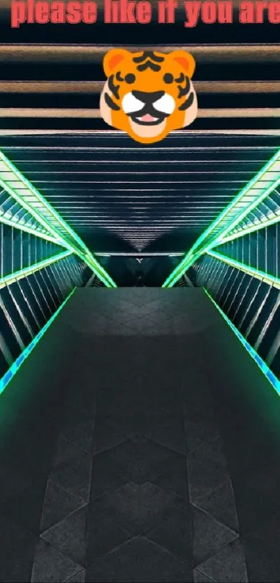 Futuristic neon tunnel with glowing lines and geometric patterns.