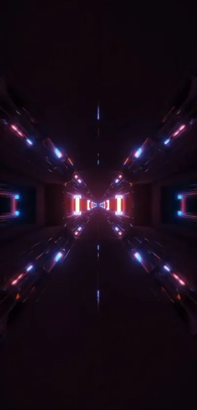 Futuristic neon tunnel with symmetrical, abstract design.