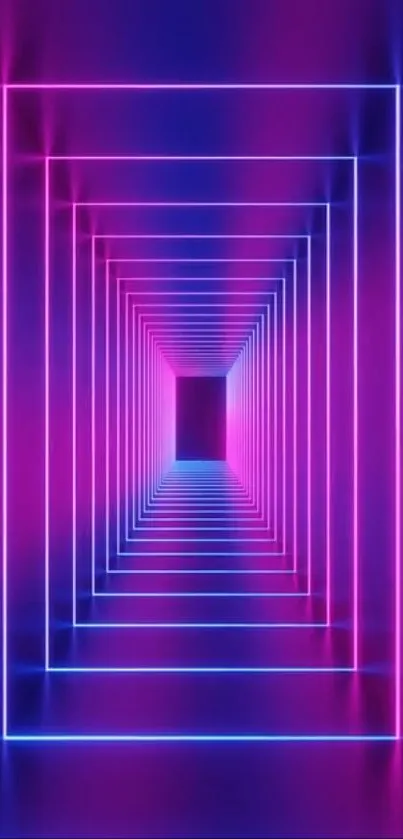 Vivid neon tunnel with pink and blue hues creating a futuristic effect.