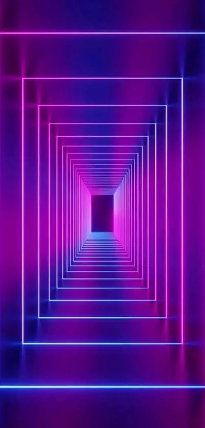 Futuristic neon tunnel design in pink and blue hues for a vibrant mobile wallpaper.