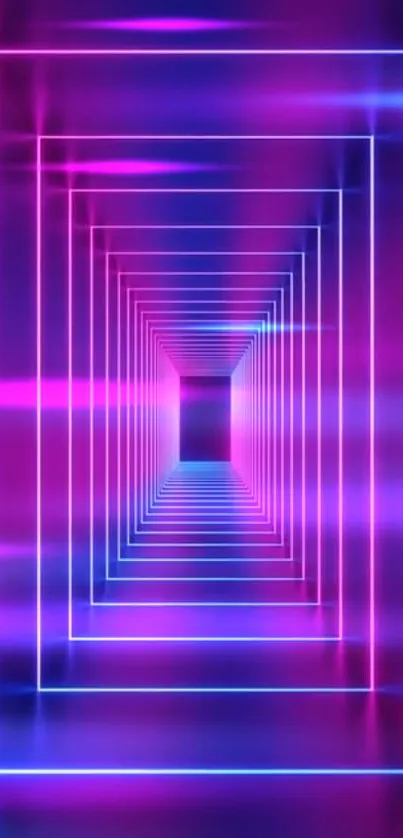 Futuristic neon tunnel with vibrant purple and blue hues creating a mesmerizing effect.