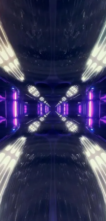 Futuristic neon tunnel wallpaper with vibrant purple and white lights