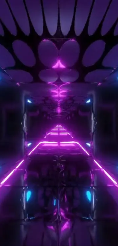 Futuristic neon tunnel with purple and pink lights.