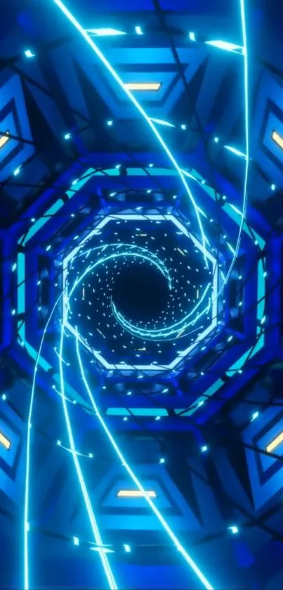 Futuristic neon tunnel wallpaper in blue.