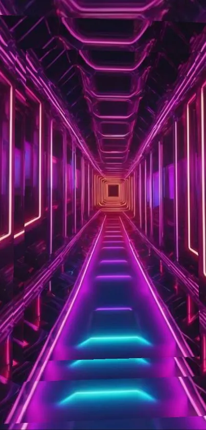 Futuristic neon tunnel with vibrant lights.