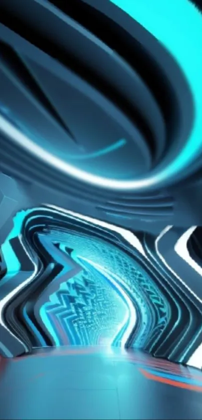 Futuristic wallpaper featuring a neon tunnel design with vibrant blue and white curves.