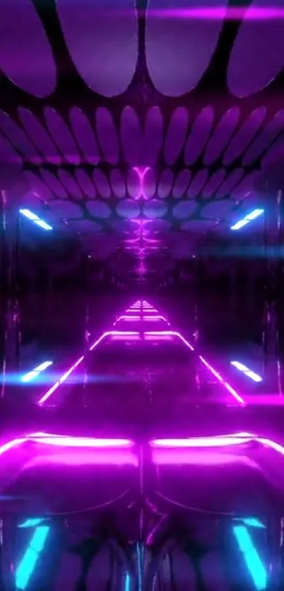 Vibrant neon tunnel with purple glow and futuristic design.