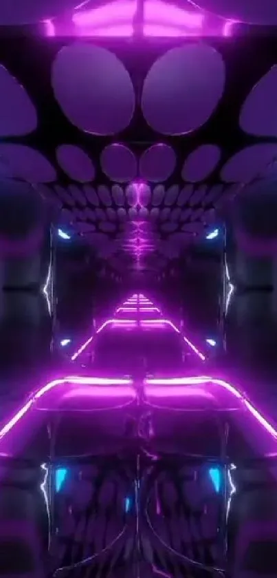 Futuristic neon tunnel with vibrant purple lights.