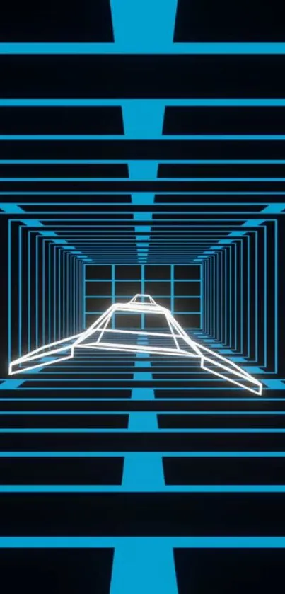 Futuristic neon tunnel with geometric design and blue tones.