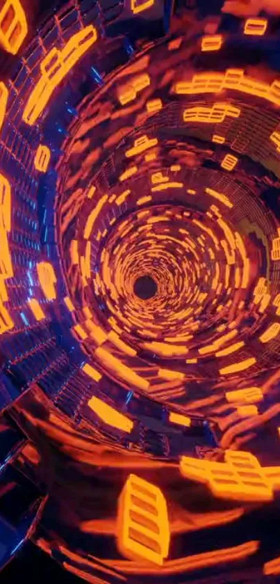 Futuristic neon tunnel with vibrant orange lights and high-tech design.