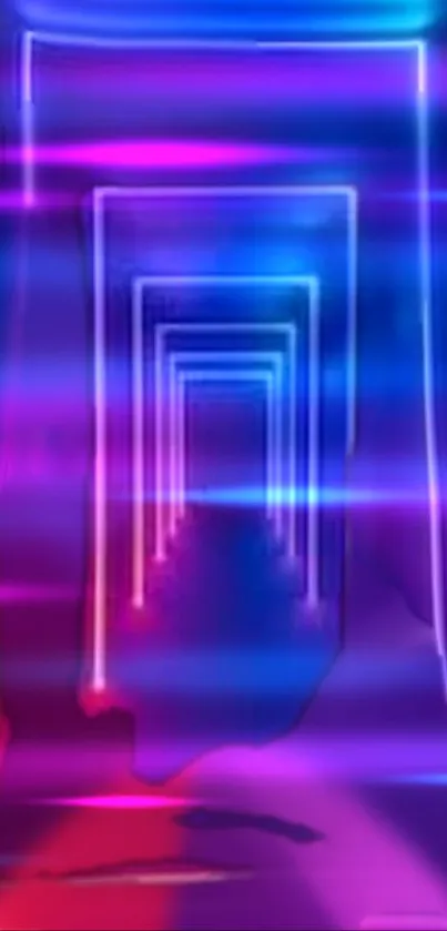 Futuristic neon tunnel wallpaper with pink and blue light effects.