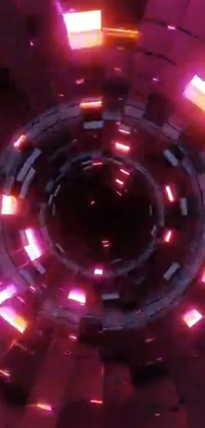 Futuristic neon tunnel with glowing pink and orange.