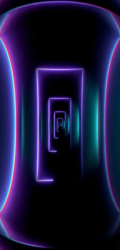 Futuristic neon tunnel with purple light effects in abstract design.