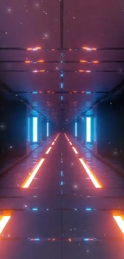 Futuristic tunnel with bright neon lights.