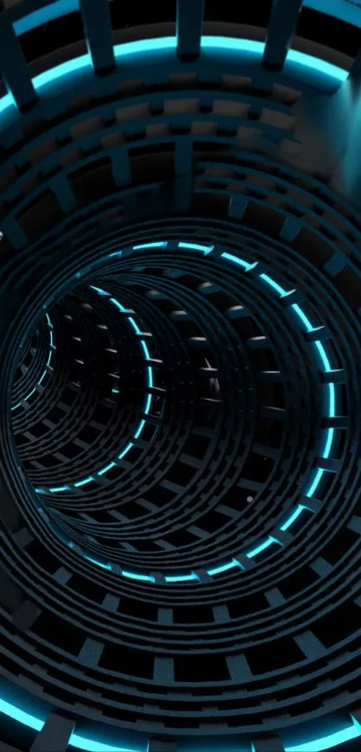 Futuristic neon tunnel with turquoise light.