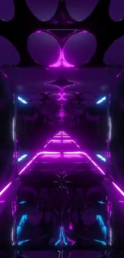 Futuristic tunnel with neon purple and blue lights perfect for a phone background.