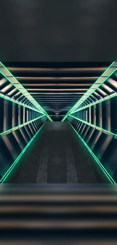 Futuristic neon-lit tunnel with green and black hues.