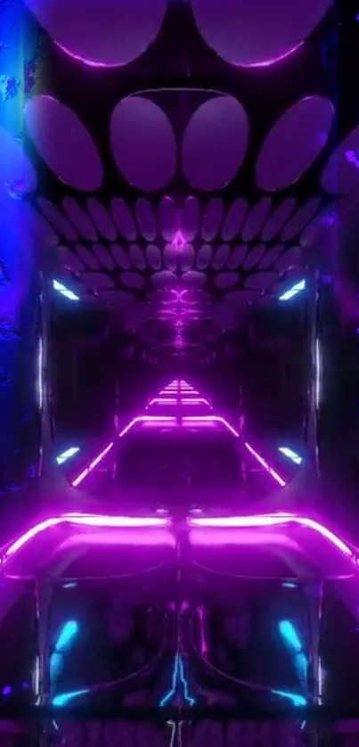 Mobile wallpaper featuring a neon lit futuristic tunnel with purple and blue lights.