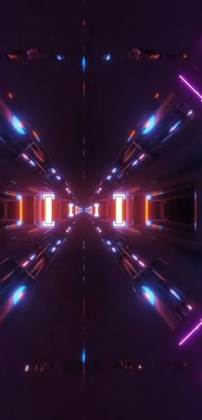 Futuristic neon tunnel wallpaper with vibrant lights.