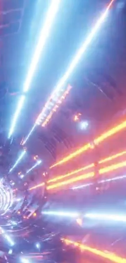 Futuristic neon tunnel with vibrant lights.