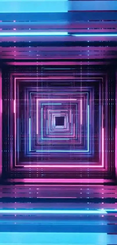Futuristic neon tunnel with blue and pink hues.