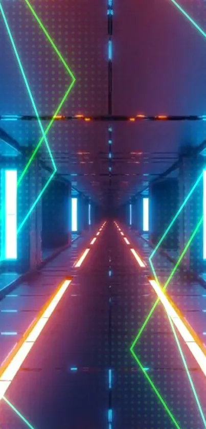 Futuristic neon tunnel wallpaper with geometric patterns and glowing neon lights.