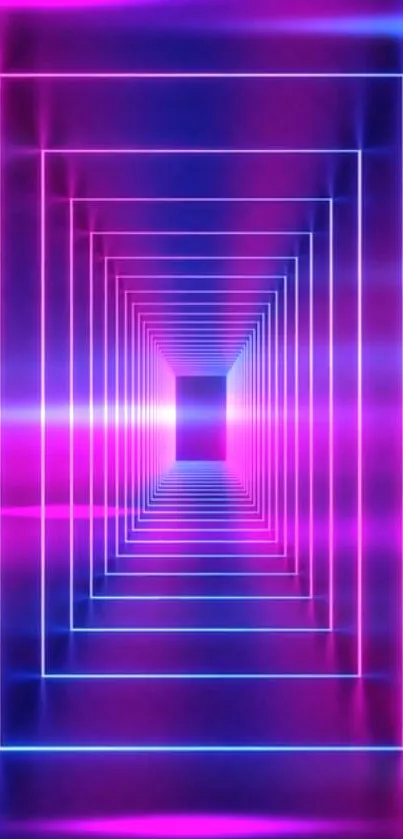 Neon tunnel with vibrant pink and blue glow creating a futuristic effect.