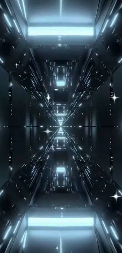 Futuristic neon tunnel wallpaper with symmetrical design.