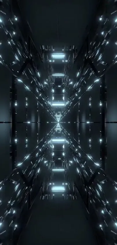 Futuristic neon tunnel wallpaper with glowing lights and symmetrical design.