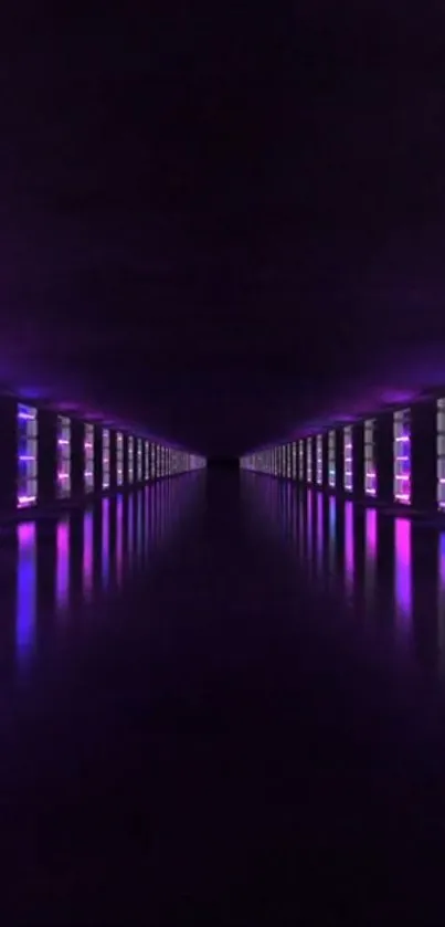 Futuristic neon tunnel with purple lights creating a digital aesthetic.