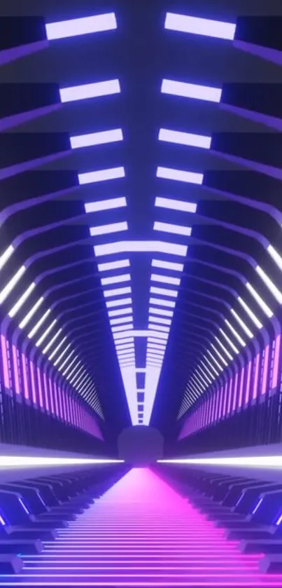 Futuristic neon tunnel with purple and pink hues on mobile wallpaper.