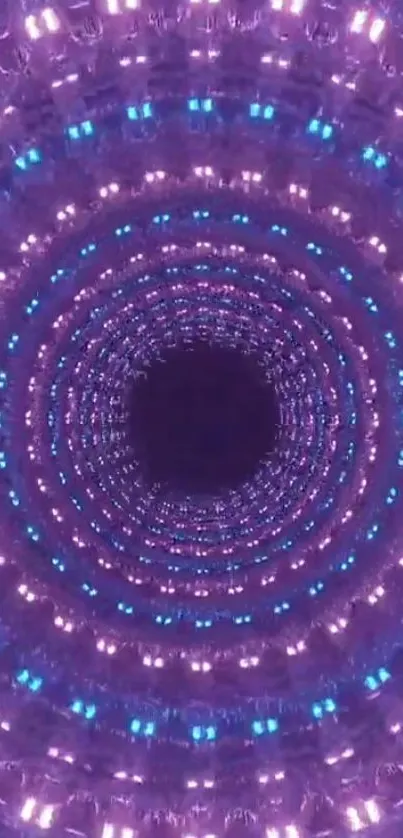 Futuristic neon tunnel with spiral pattern in purple and blue hues.