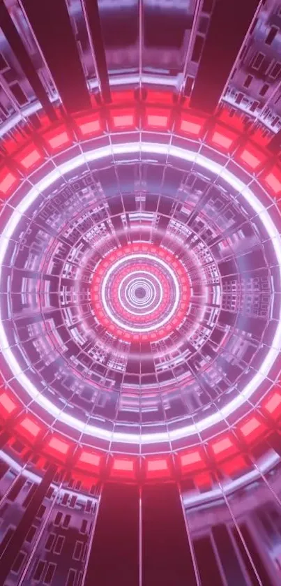 Mesmerizing futuristic neon tunnel wallpaper with red and purple lights.