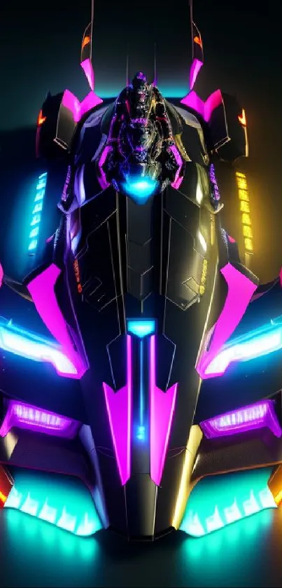 Futuristic neon vehicle with vibrant colors and sleek lines.