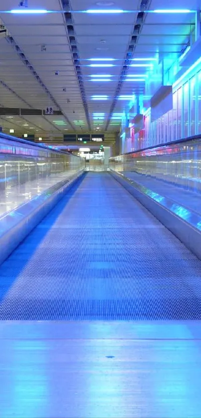 Futuristic neon walkway with blue lighting and modern design.
