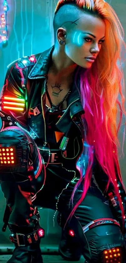 Futuristic neon wallpaper with vibrant, colorful details and a cyberpunk aesthetic.