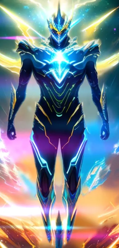 Futuristic neon warrior with vibrant colors.