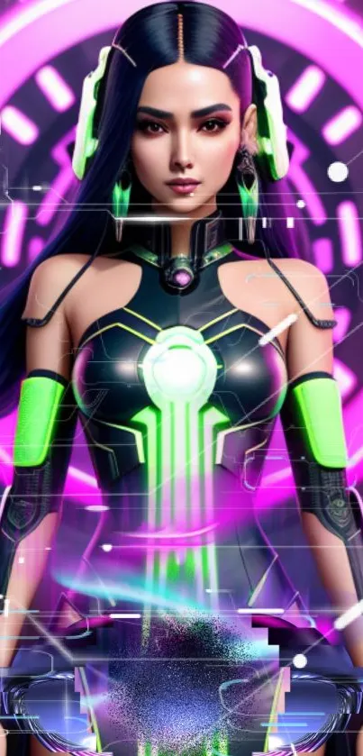 Futuristic neon warrior with vibrant colors.