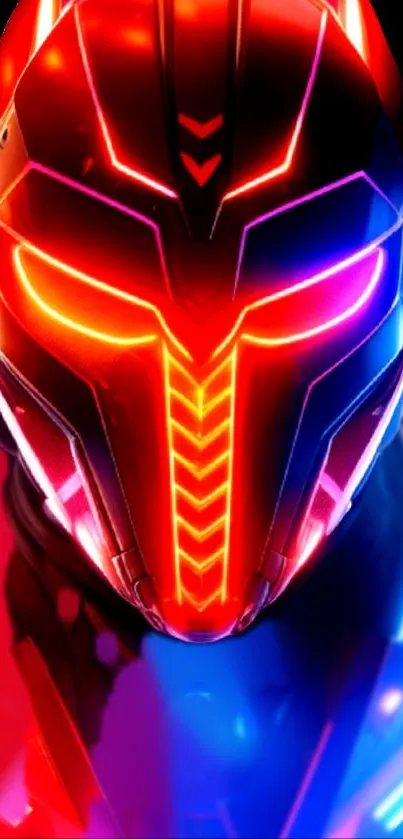 Futuristic neon warrior with red and blue glow