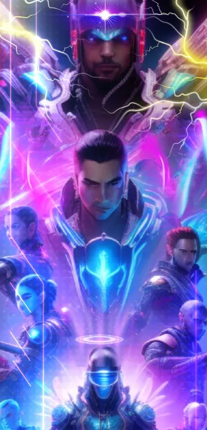 Futuristic neon warriors in vibrant colors.