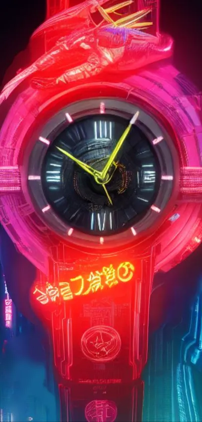 Futuristic neon watch with cyberpunk design.