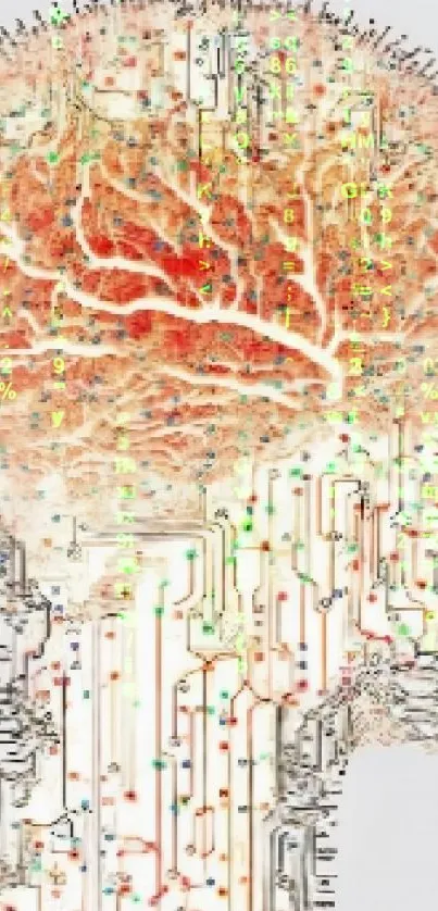 A neural circuit design merging human and technology on a gray background.
