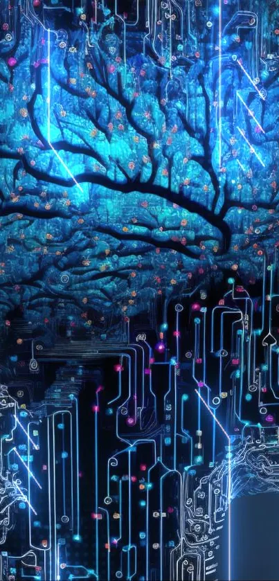 Abstract digital brain with circuits in dark blue tones.
