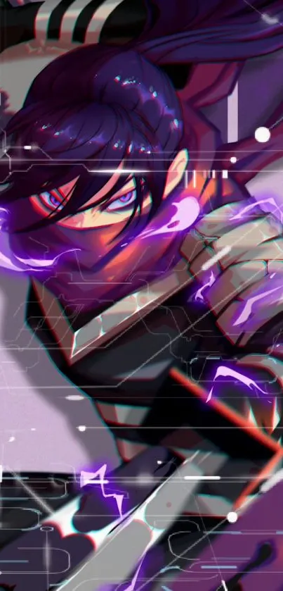 Futuristic anime ninja with purple highlights in dynamic action pose.